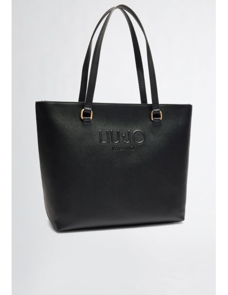 Shopping Bag Grande con Zip e Logo in Rilievo