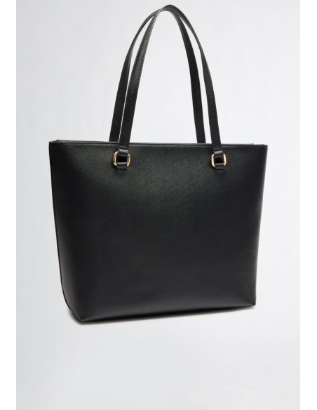 Shopping Bag Grande con Zip e Logo in Rilievo