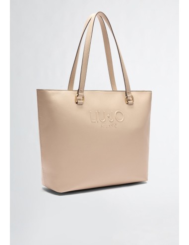 Shopping Bag Grande con Zip e Logo in Rilievo