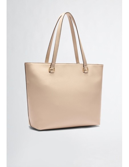 Shopping Bag Grande con Zip e Logo in Rilievo