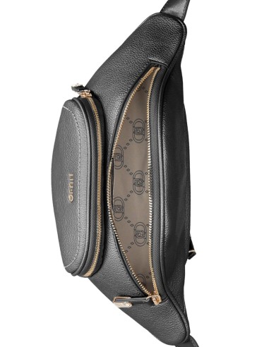 Marsupio in PU lucido con zip e logo in metallo