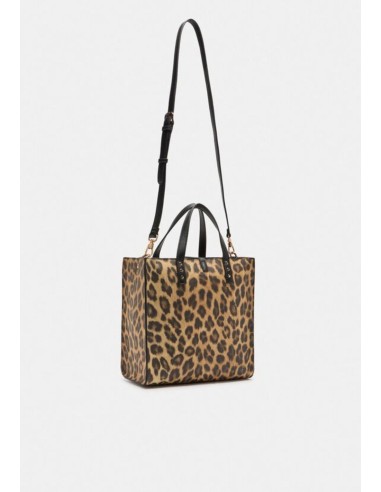Borsa piccola animalier con manici e tracolla effetto bottalato