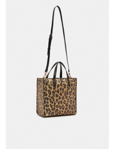 Borsa piccola animalier con manici e tracolla effetto bottalato