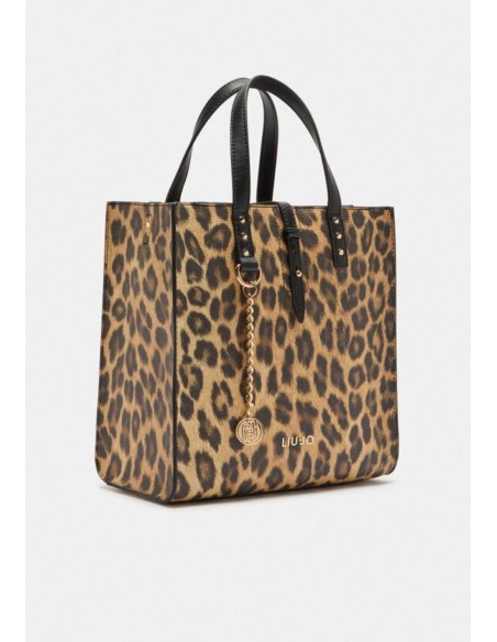 Borsa piccola animalier con manici e tracolla effetto bottalato