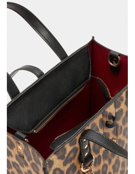 Borsa piccola animalier con manici e tracolla effetto bottalato