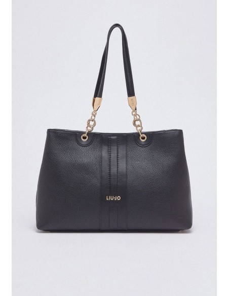 Borsa tote media effetto bottalato con tracolla