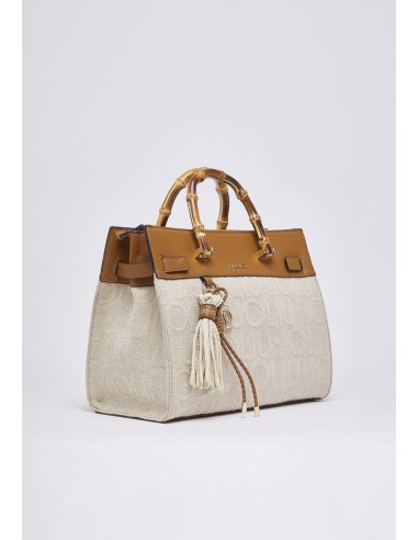 Borsa media in juta con manici bamboo e charms