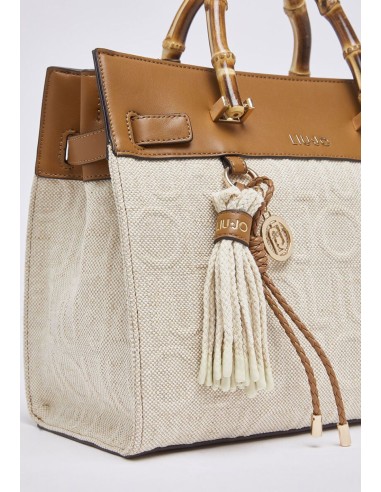 Borsa media in juta con manici bamboo e charms