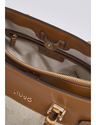 Borsa media in juta con manici bamboo e charms