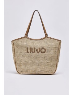 Borsa tote grande in rafia con maxi logo 2