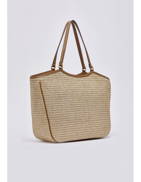 Borsa tote grande in rafia con maxi logo