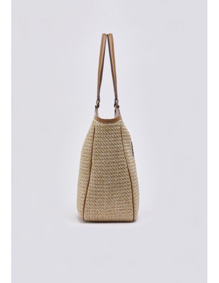 Borsa tote grande in rafia con maxi logo
