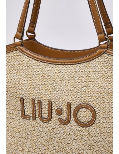 Borsa tote grande in rafia con maxi logo