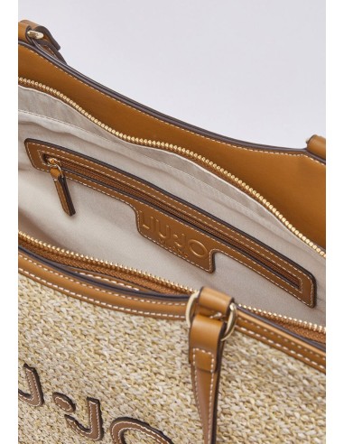 Borsa tote grande in rafia con maxi logo
