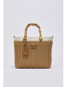 Borsa piccola in rafia con manici bamboo