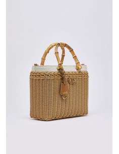 Borsa piccola in rafia con manici bamboo 2