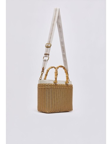 Borsa piccola in rafia con manici bamboo