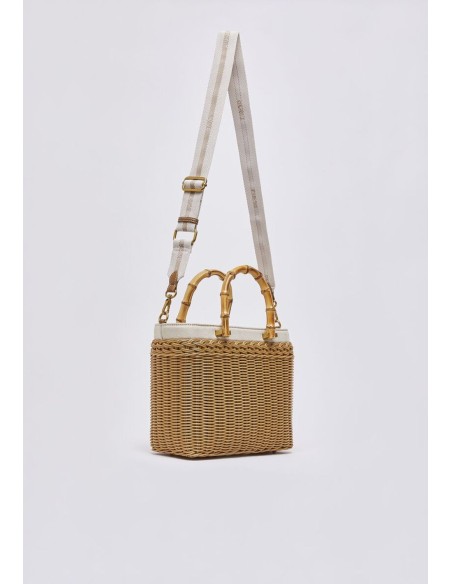 Borsa piccola in rafia con manici bamboo