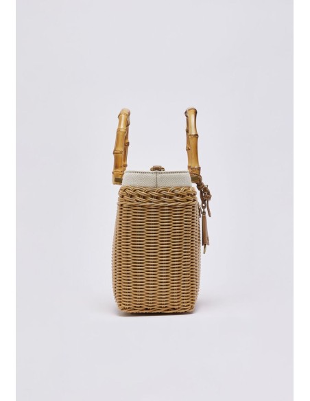 Borsa piccola in rafia con manici bamboo