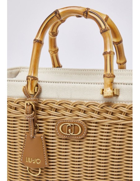 Borsa piccola in rafia con manici bamboo