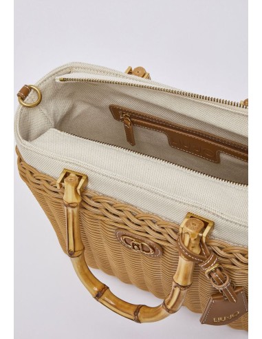 Borsa piccola in rafia con manici bamboo