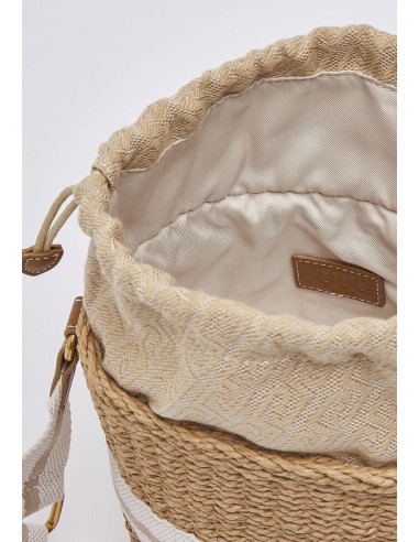Borsa secchiello in paglia con logo jacquard
