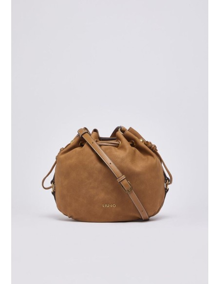 Borsa tracolla media effetto nabuk con coulisse