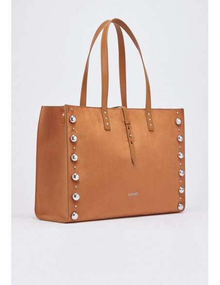 Borsa tote grande scamosciata con borchie