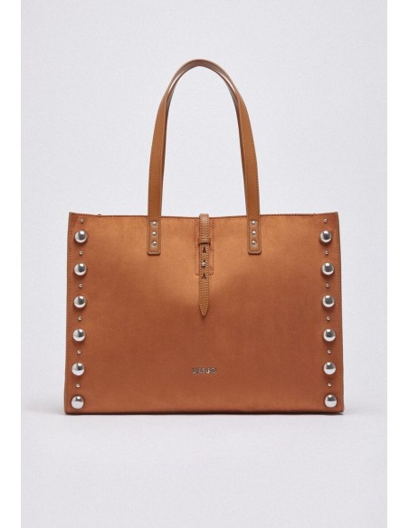 Borsa tote grande scamosciata con borchie