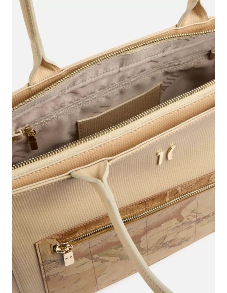 Alviero Martini Prima Classe Geo Pagoda Borsa Shopping Naturale – Stile Architettonico